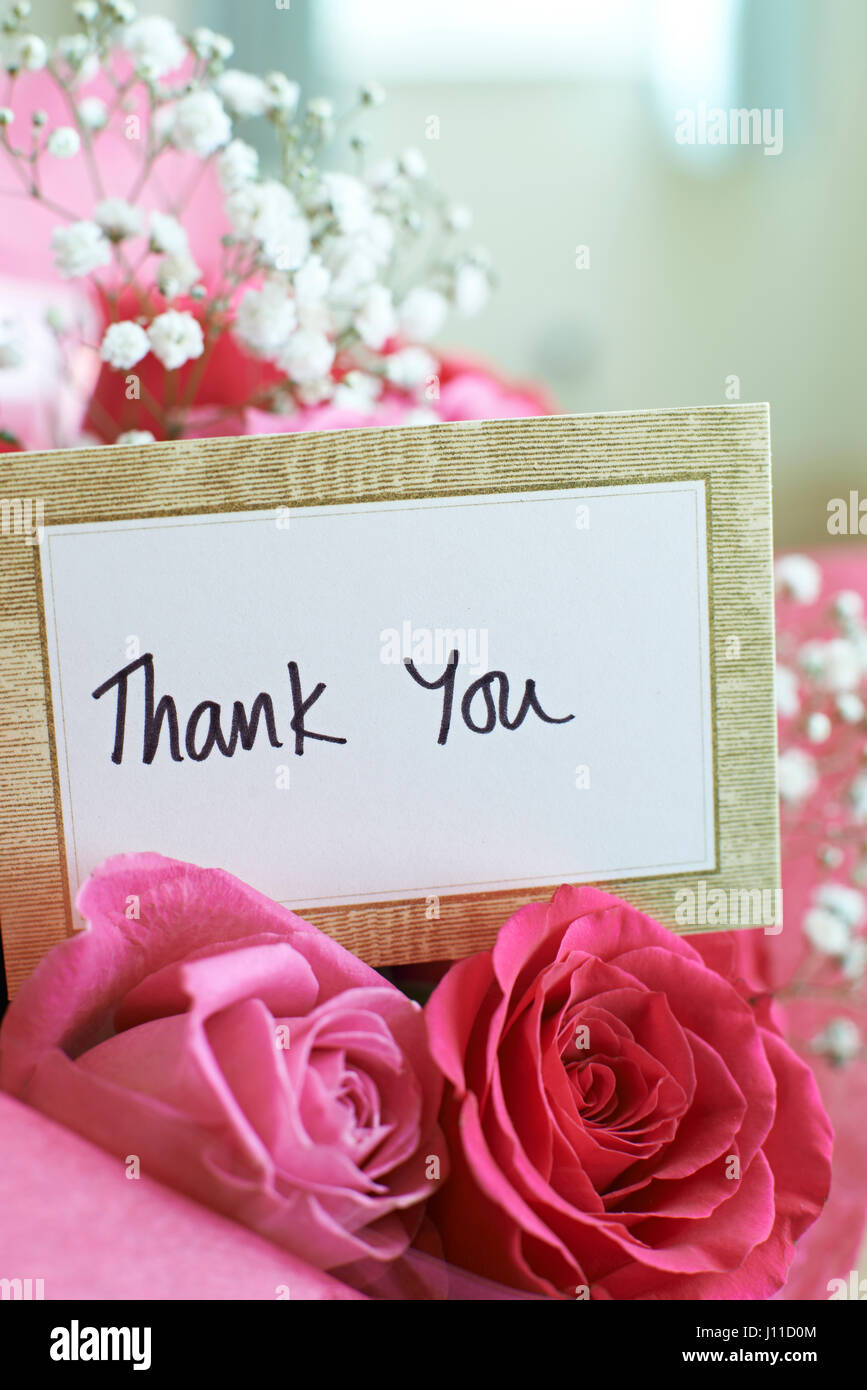 Thank You Card In Bouquet Of Flowers Stock Photo