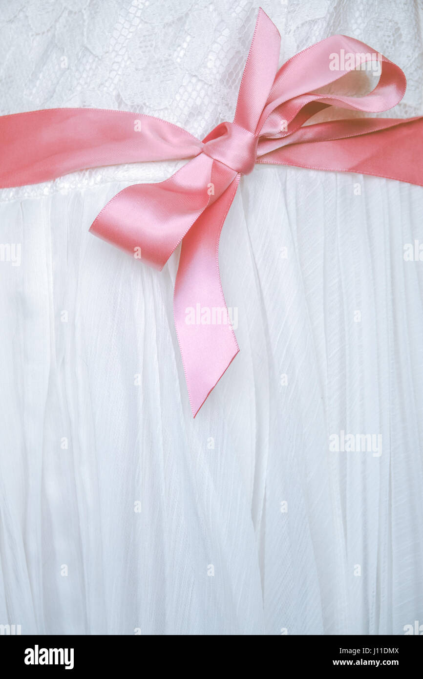 White Dress With Pink Embroidered Bow
