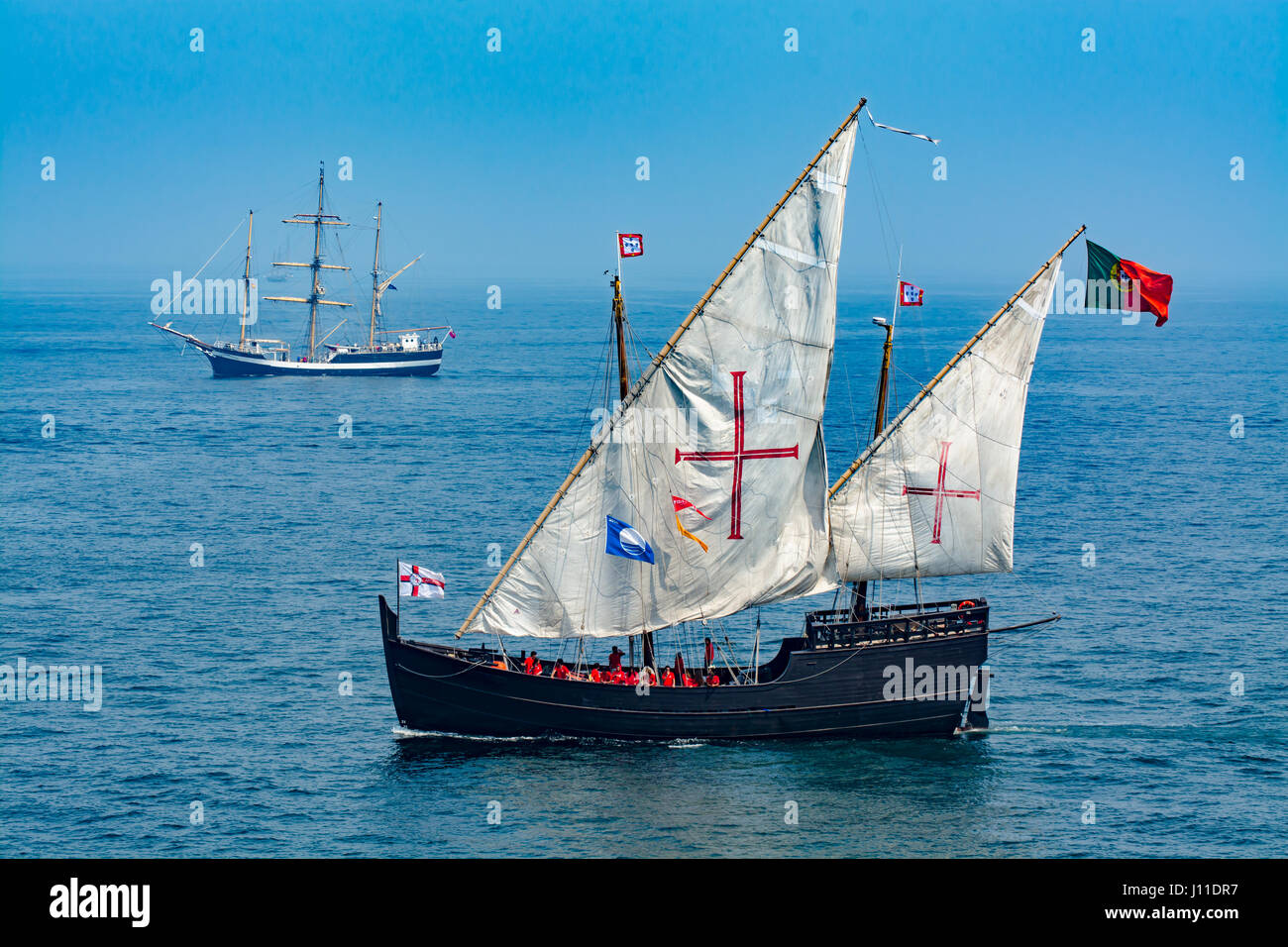 Tall Ships Sailing on Open Ocean Against Blue Sky Stock Photo - Alamy