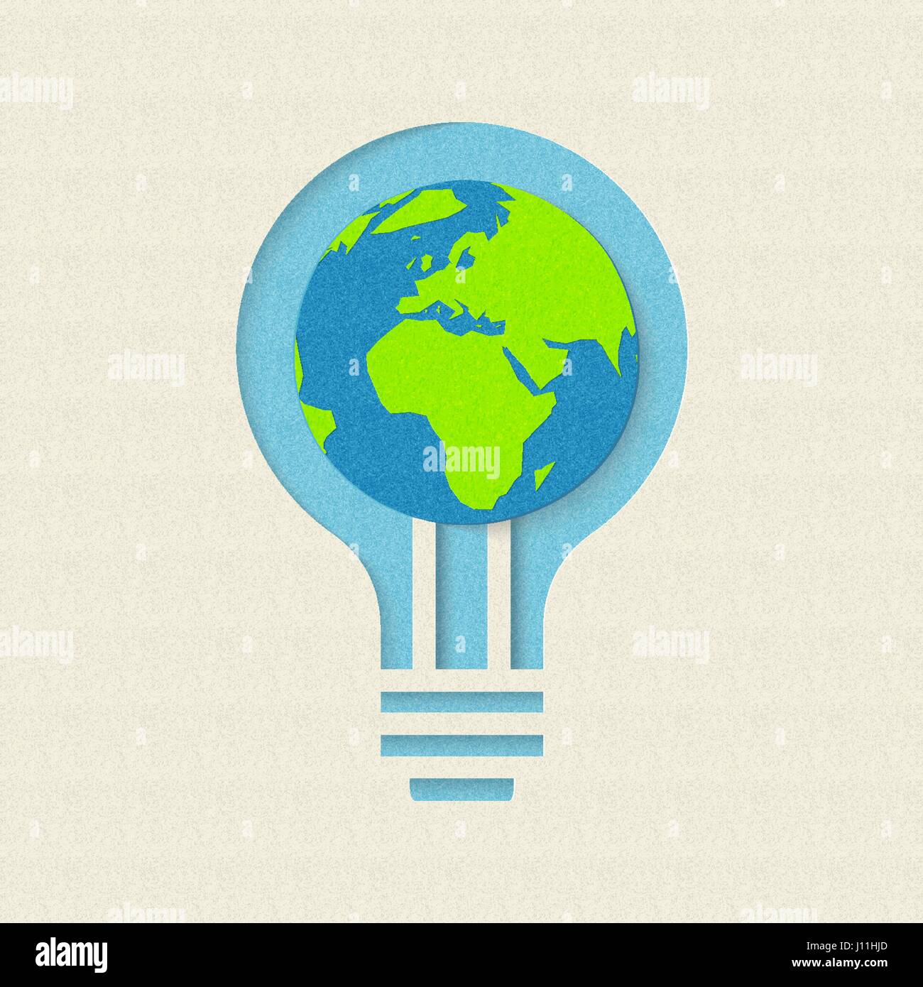 Earth day paper cut concept for green energy conservation and recycling. World environment care illustration. EPS10 vector. Stock Vector