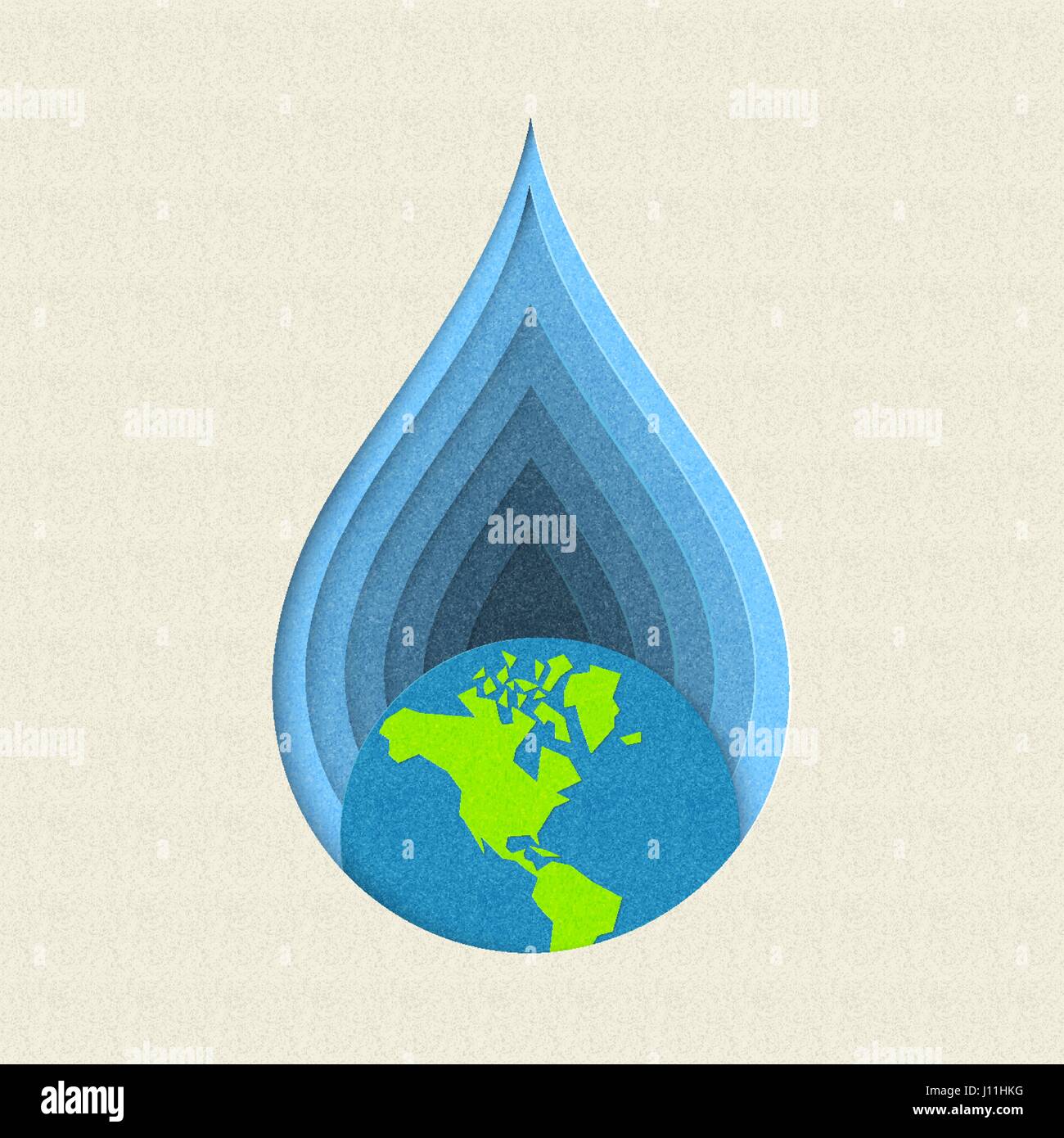 Earth day paper cut concept illustration for drinking water care and environment conservation. EPS10 vector. Stock Vector