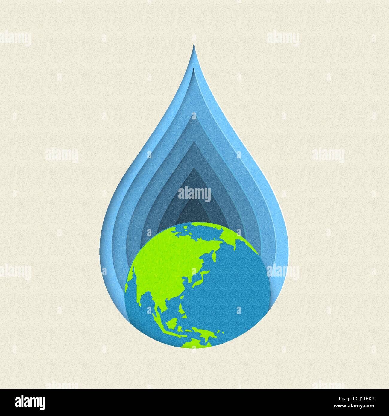 Earth day paper cut concept illustration for drinking water care and environment conservation. EPS10 vector. Stock Vector