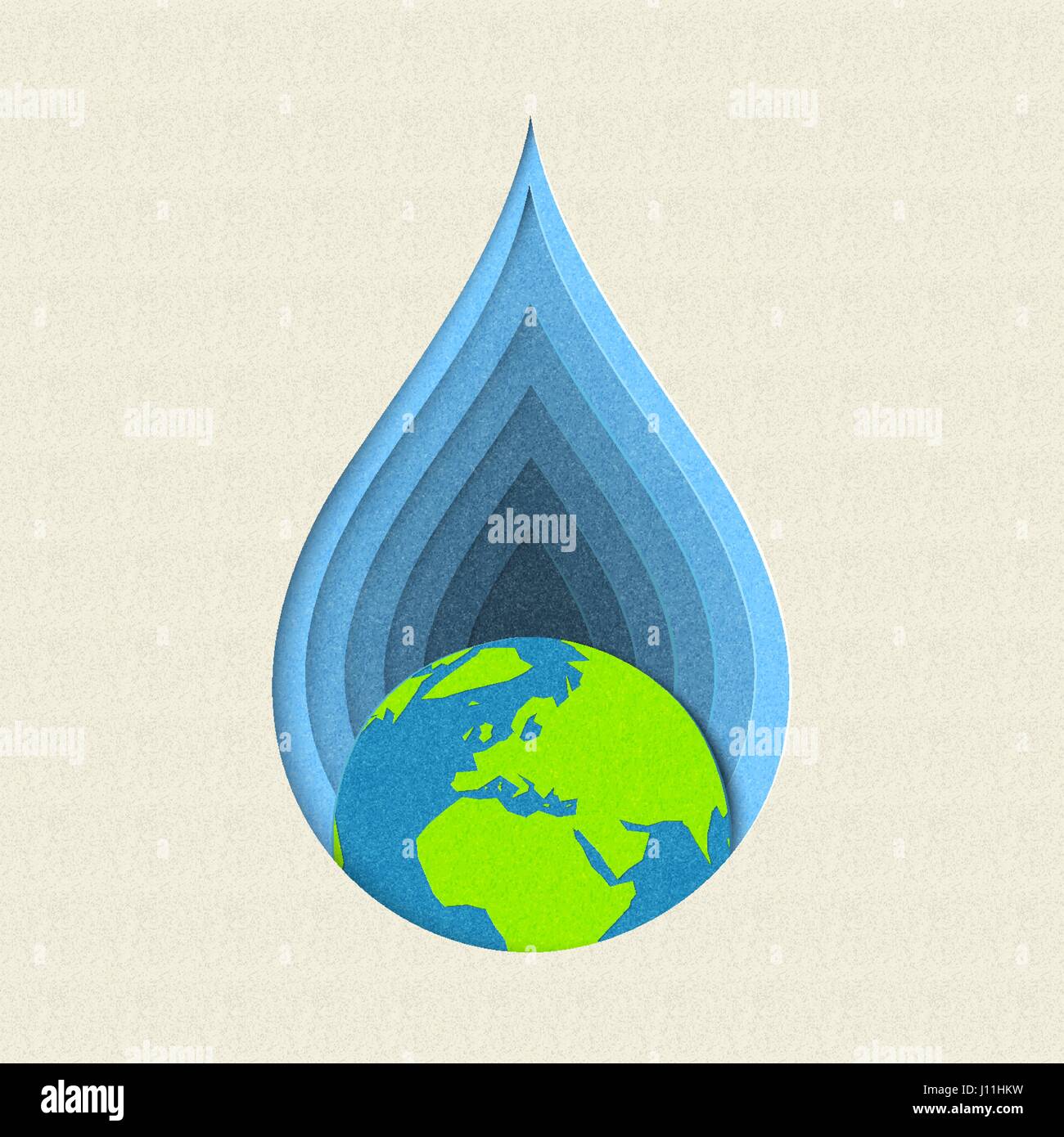 Earth day paper cut concept illustration for drinking water care and environment conservation. EPS10 vector. Stock Vector