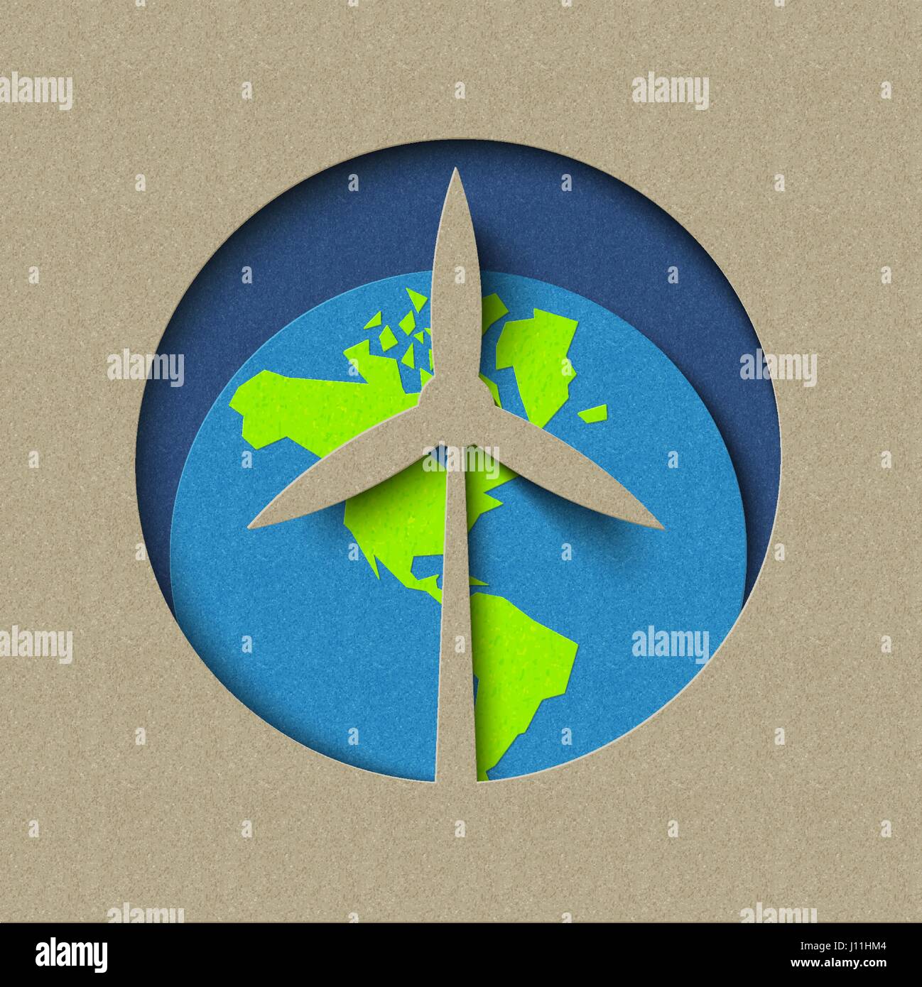 Earth day paper cut concept for green wind mill energy and conservation. World environment care illustration. EPS10 vector. Stock Vector