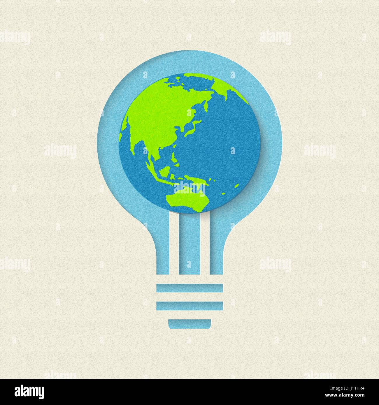 Earth day paper cut concept for green energy conservation and recycling. World environment care illustration. EPS10 vector. Stock Vector