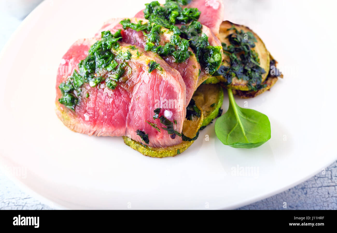 A plate of sliced roast beef Stock Photo
