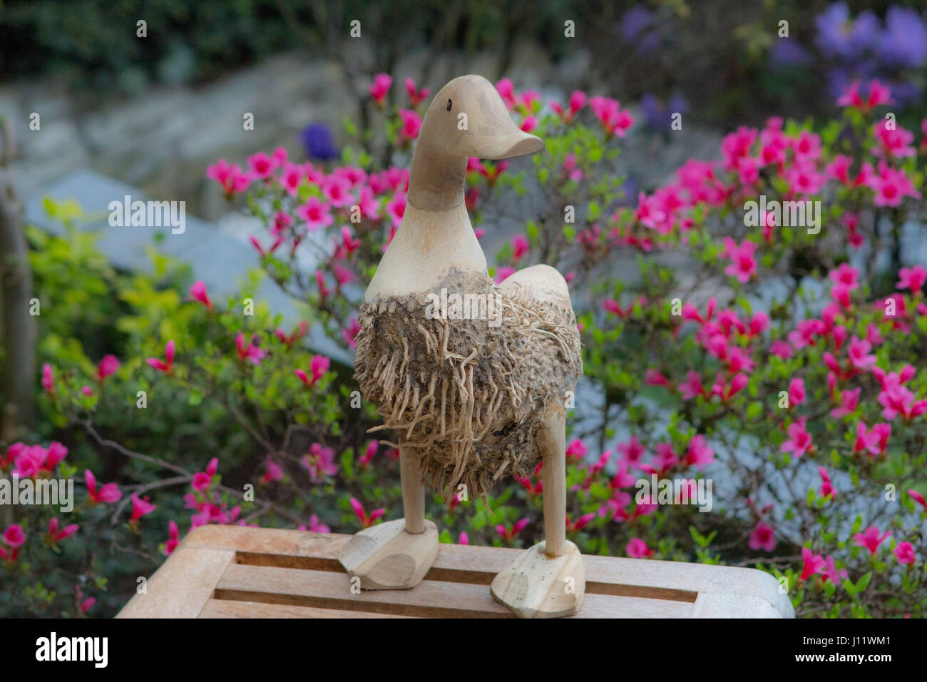 Wooden duck with flowers for the creative use in design Stock Photo Alamy