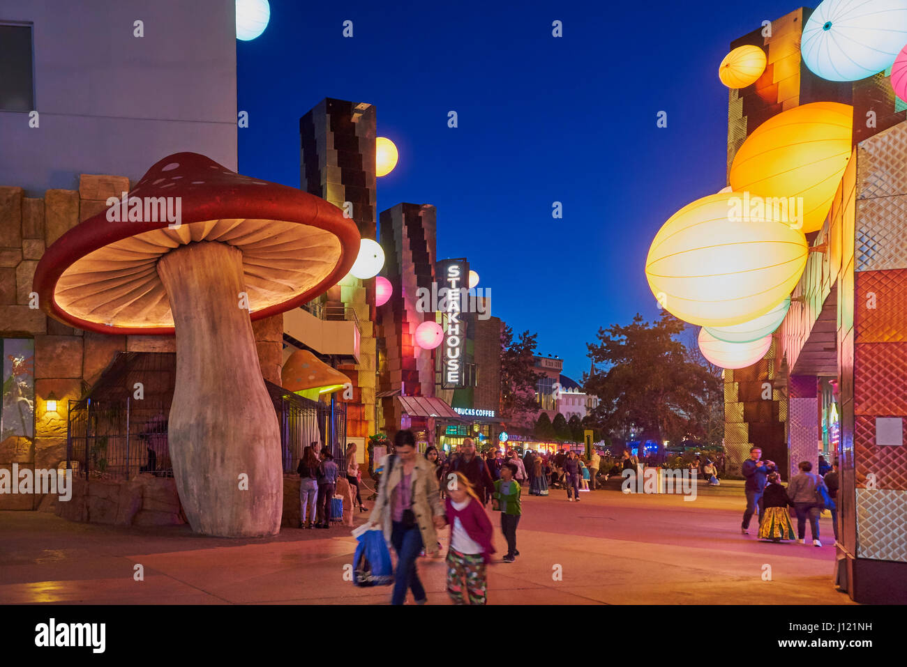 Disney Village at Disneyland in France at night time Stock Photo