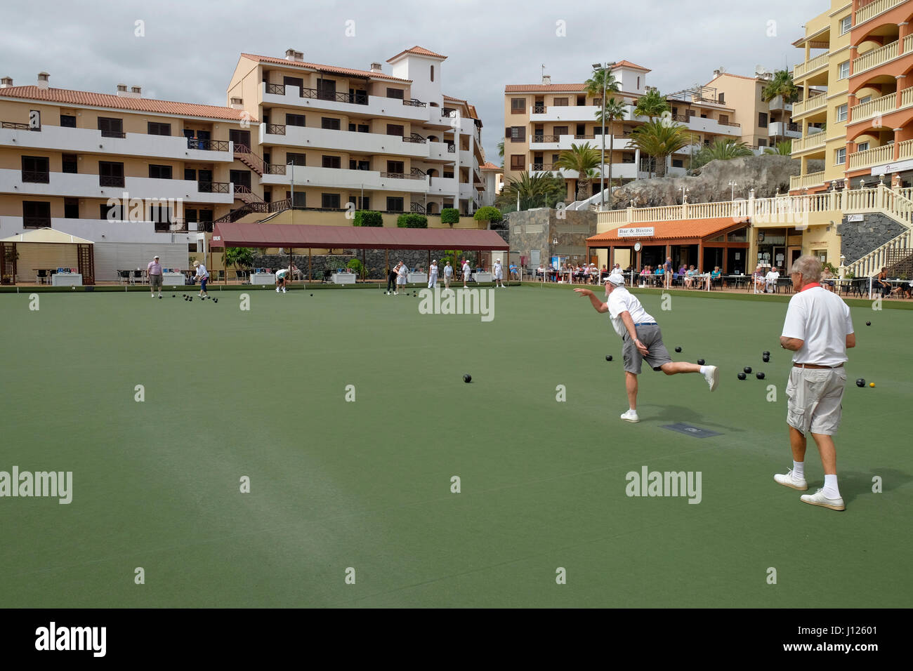Playing bowls at Winter Gardens, Golf del Sur, San Miguel de Abona, Tenerife, Canary Islands, Spain. Stock Photo