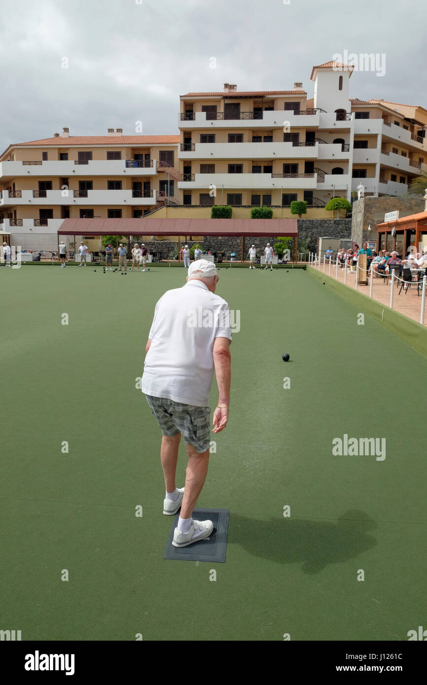 Playing bowls at Winter Gardens, Golf del Sur, San Miguel de Abona, Tenerife, Canary Islands, Spain. Stock Photo