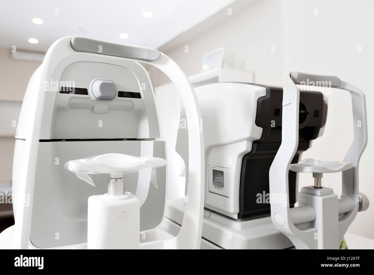 Close up of professional eye testing equipment. Modern eye testing