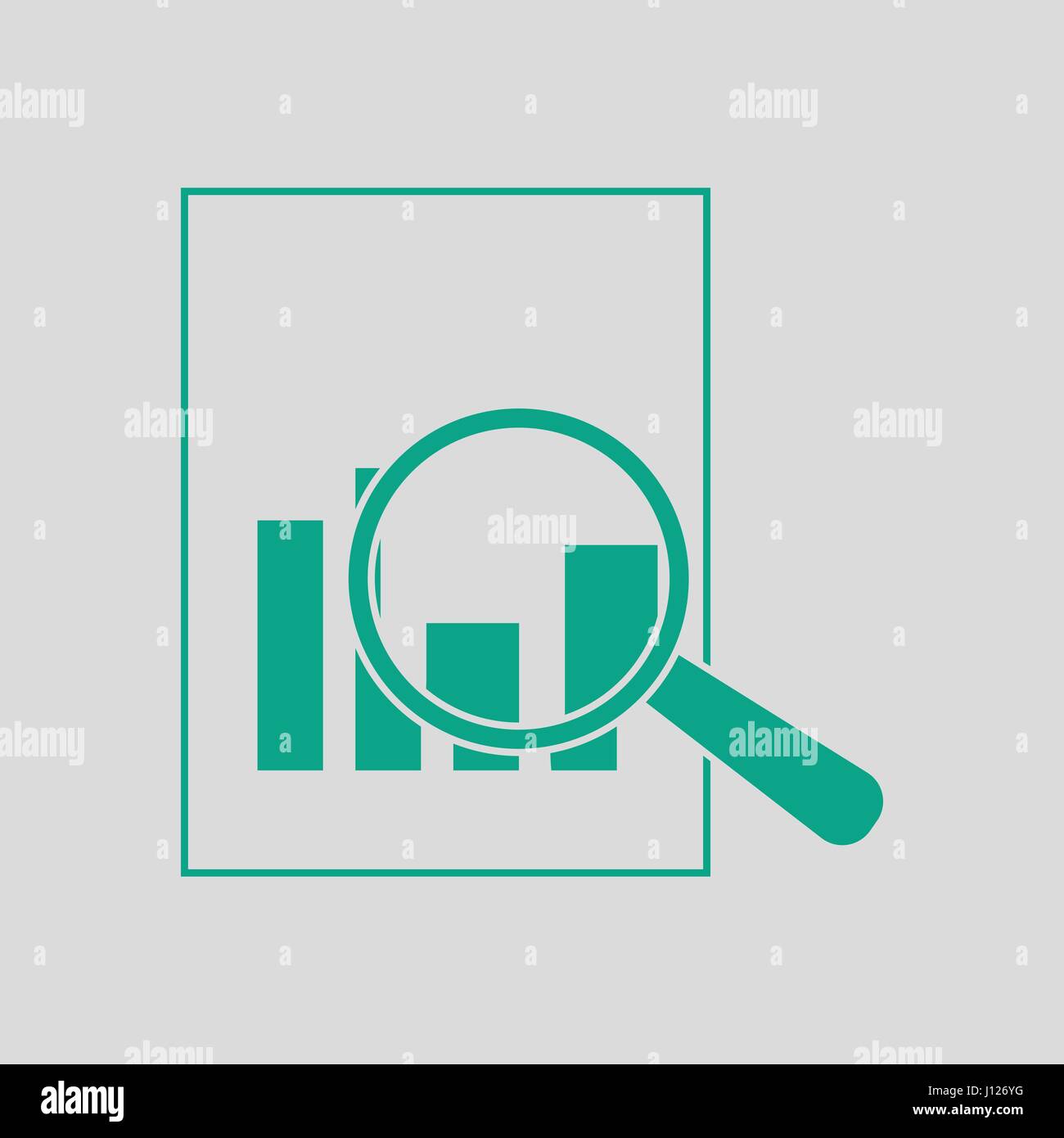 Magnificent glass on paper with chart icon. Gray background with green ...