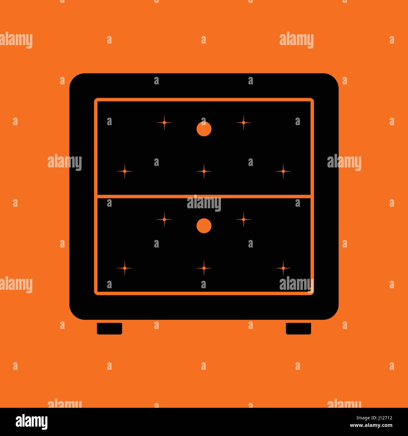 Bedroom nightstand icon. Orange background with black. Vector