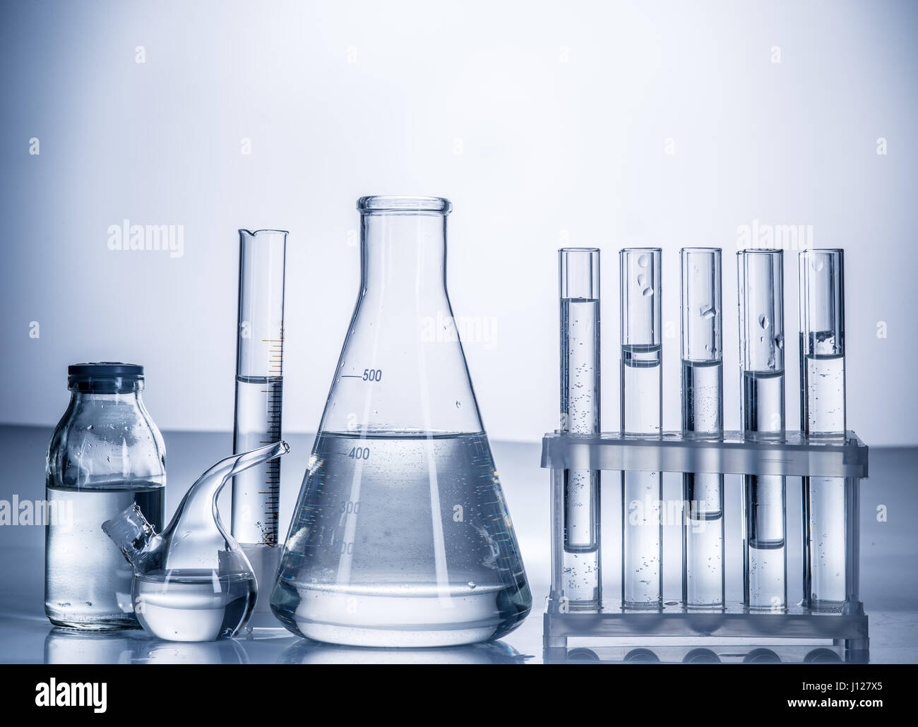 Different laboratory beakers and glassware. Monochrome Stock Photo Alamy