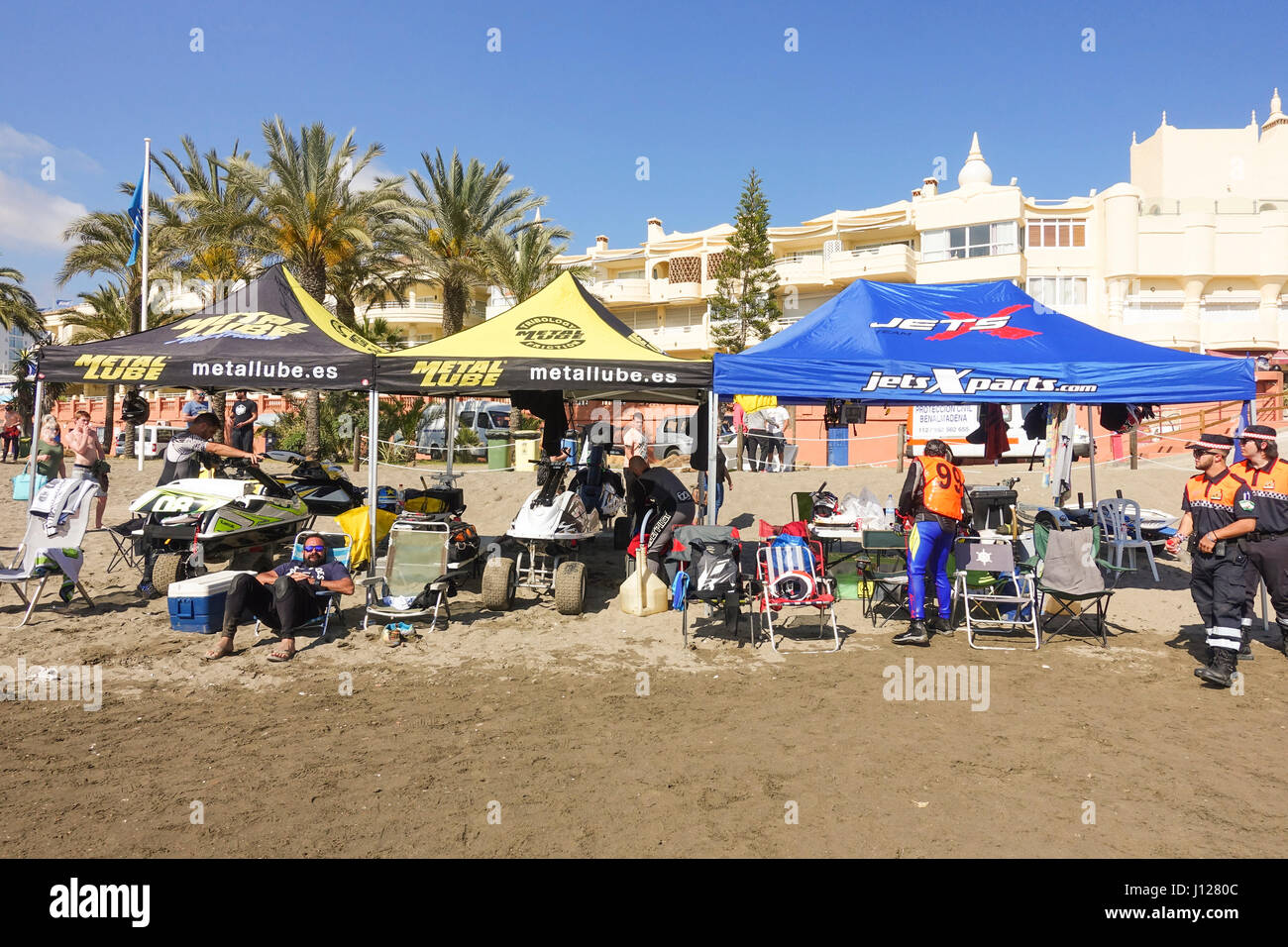 Jet skis being prepared on beach at Spanish Championship april 2017