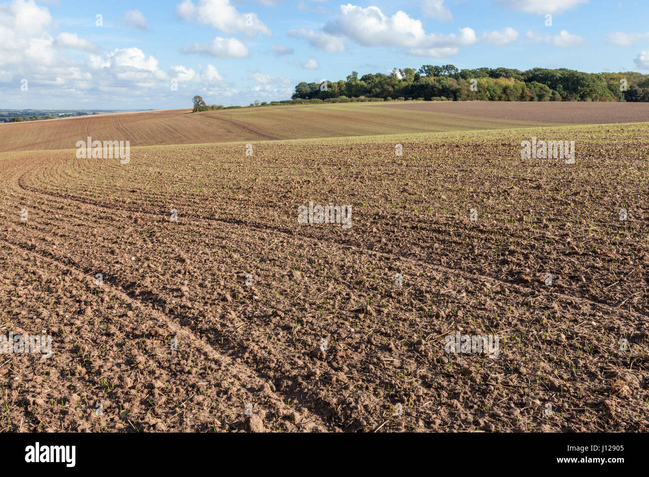 Ploughed field on farmland in Nottinghamshire, England, UK Stock Photo