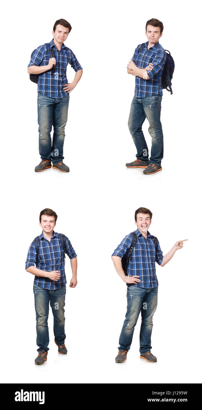 Student with backpack isolated on the white Stock Photo - Alamy