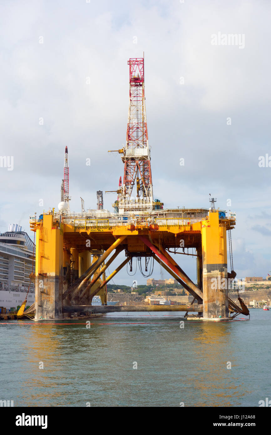 Transocean Amirante Port Vila oil platform or oil rig in dock having a overhaul in Malta Europe Stock Photo