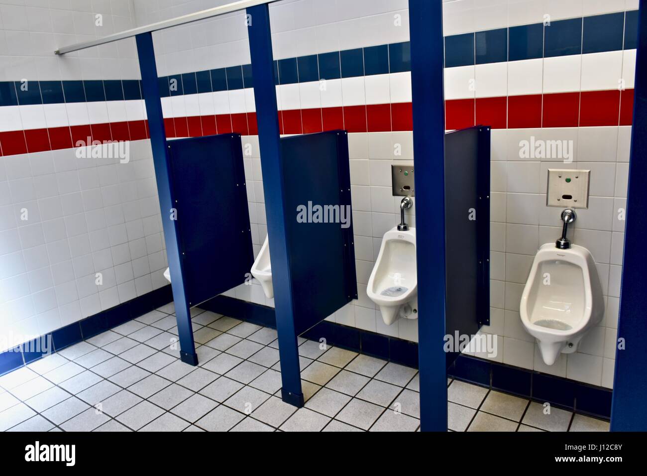 Public restroom at travel rest area Stock Photo