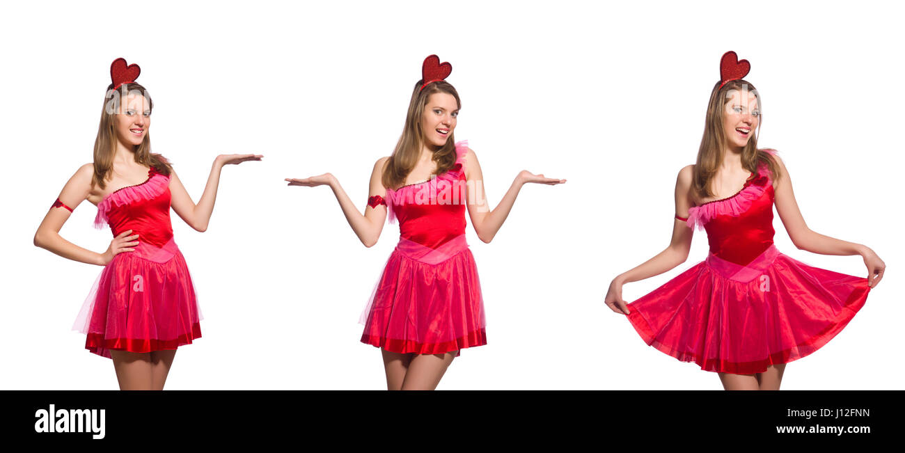 Girl in pretty pink dress isolated on white Stock Photo - Alamy