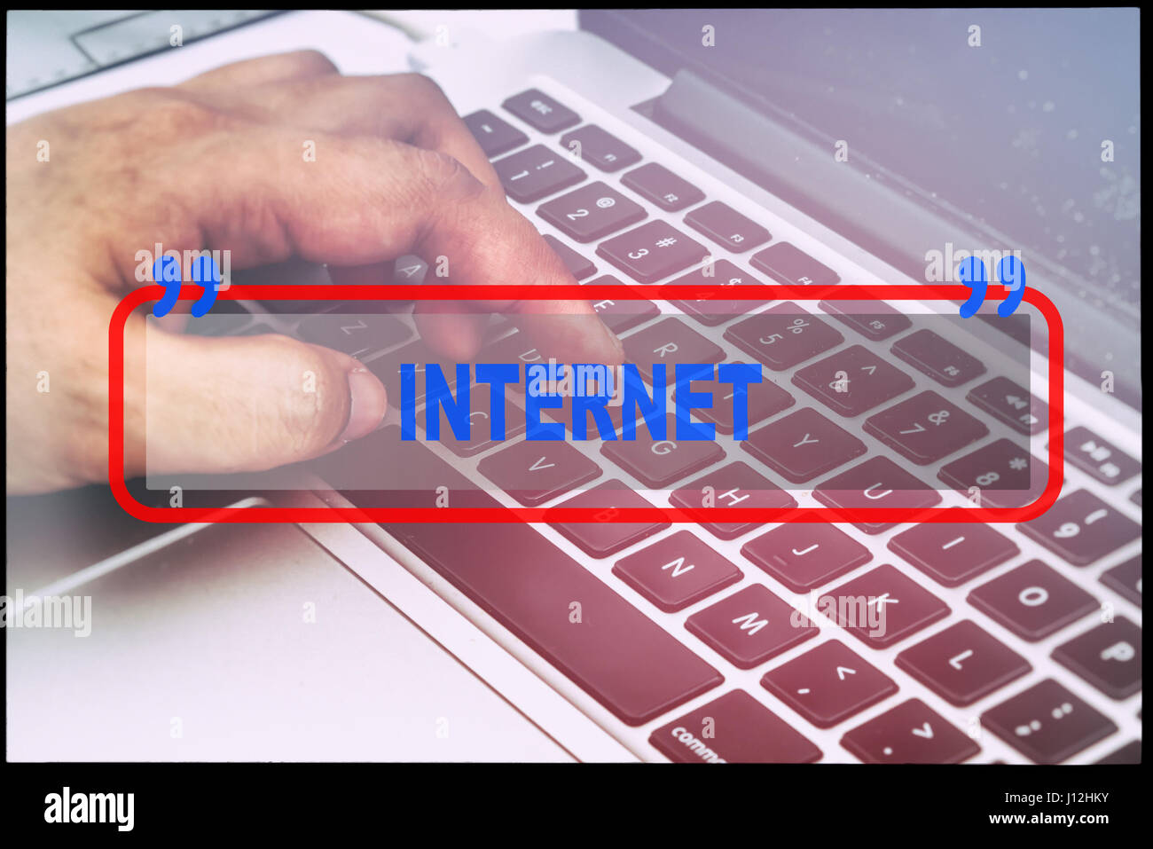 Hand and text "INTERNET" with vintage background. Technology concept ...