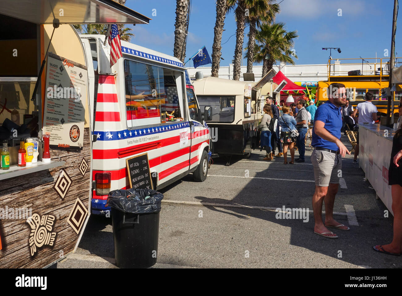Food trucks at festival, festive, celebration in Port of Benalmadena, Andalusia, Spain Stock Photo