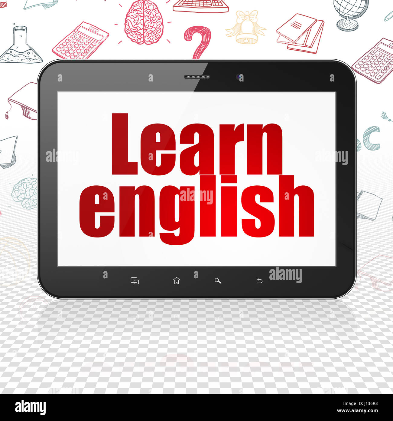 Studying concept: Tablet Computer with Learn English on display Stock ...