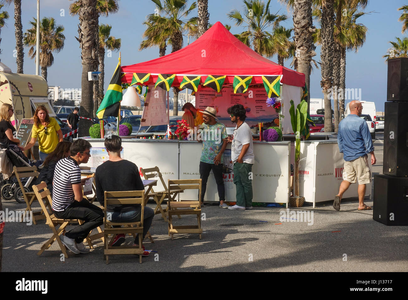 Stalls at Food trucks festival, festive, celebration in Port of Benalmadena, Andalusia, Spain Stock Photo