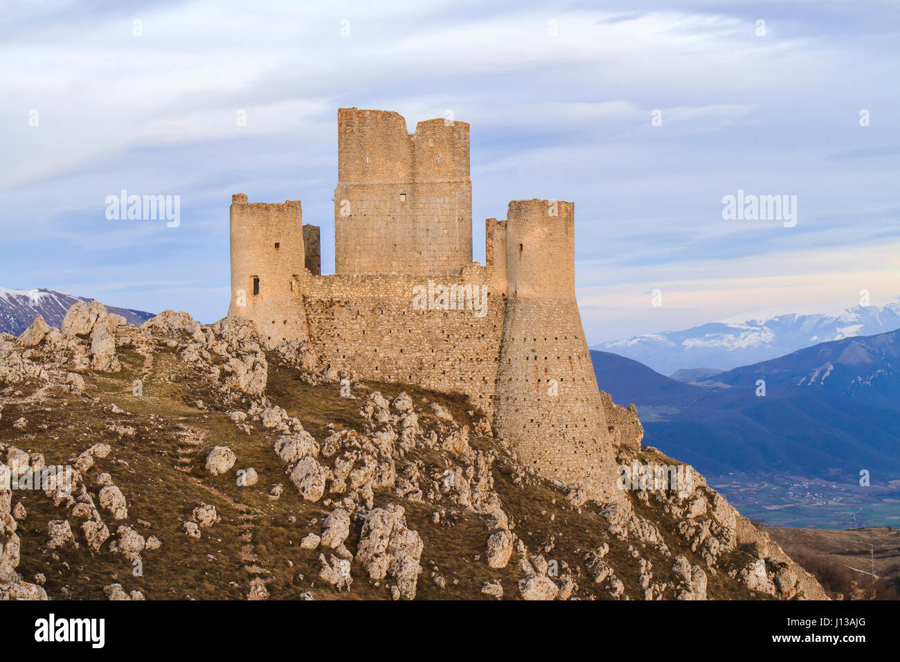Landscape of Castle Rocca Calascio in Abruzzo in Italy Stock Photo