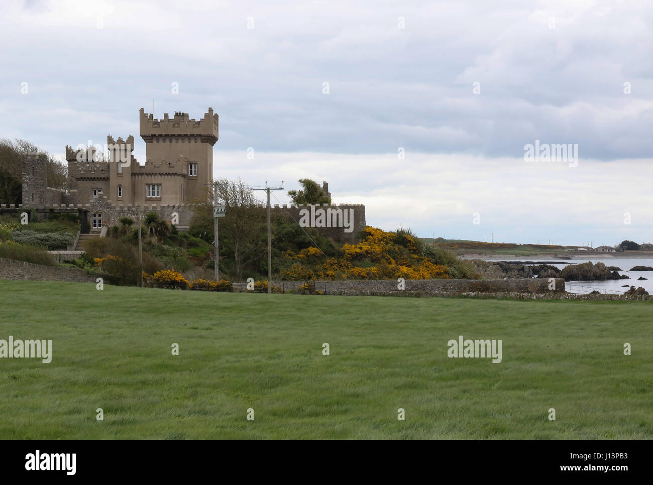 Quintin Castle, an occupied  Anglo-Norman castle on the Ards Peninsula beside Strangford Lough, County Down, Northern Ireland. Stock Photo