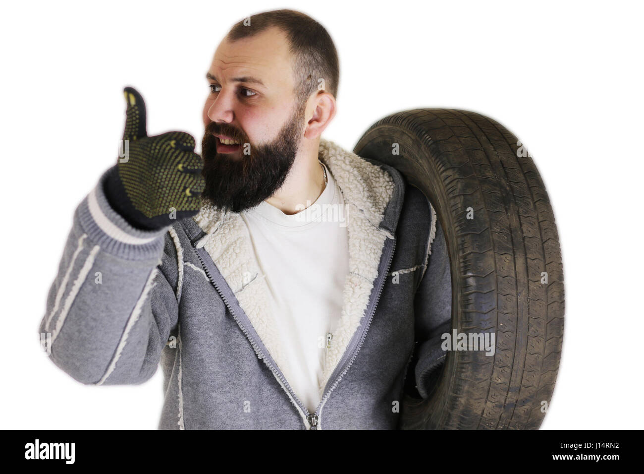 man changing tire wheels winter Stock Photo Alamy