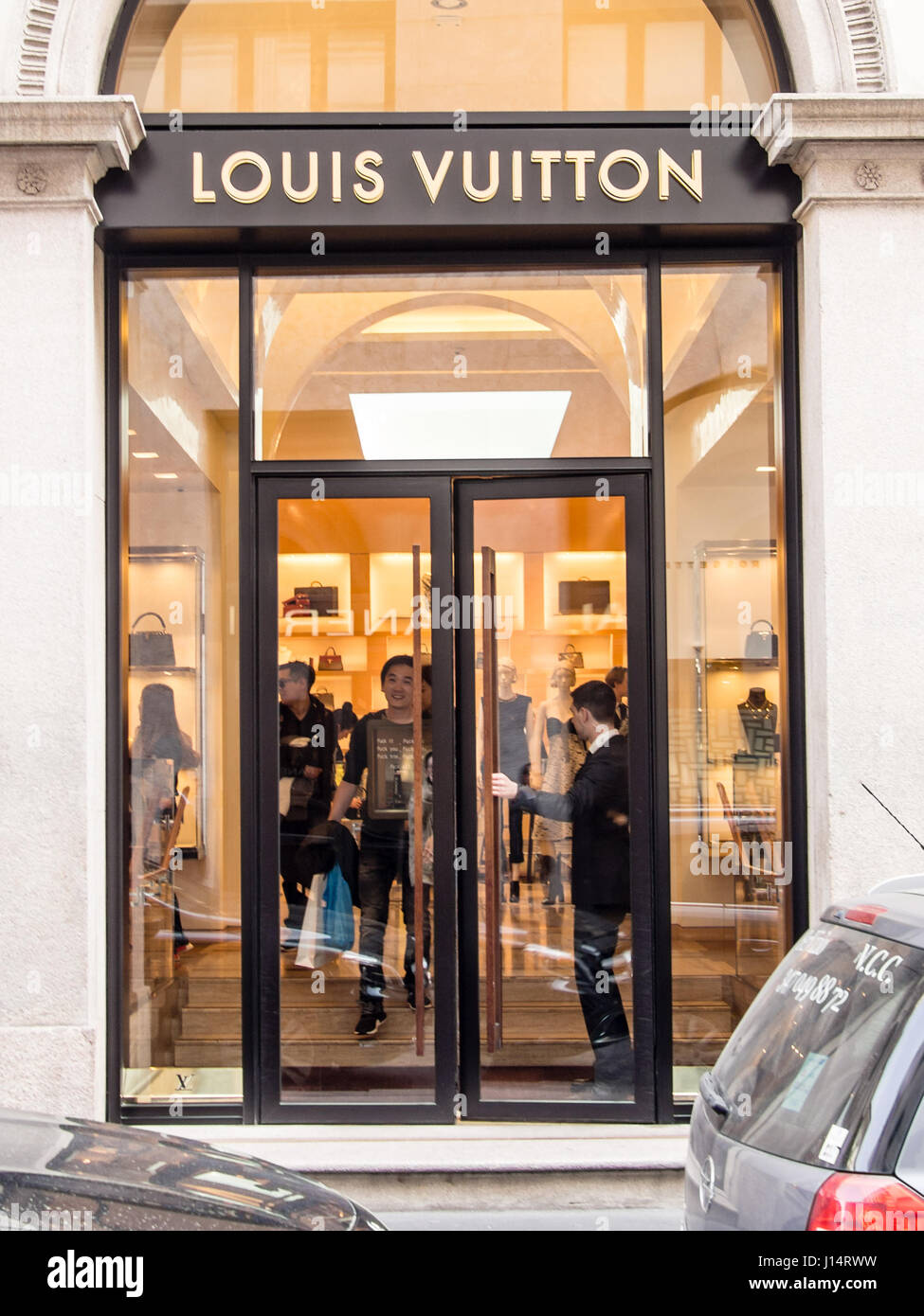 Louis Vuitton shop in Via Montenapoleone , Milano Italy Stock
