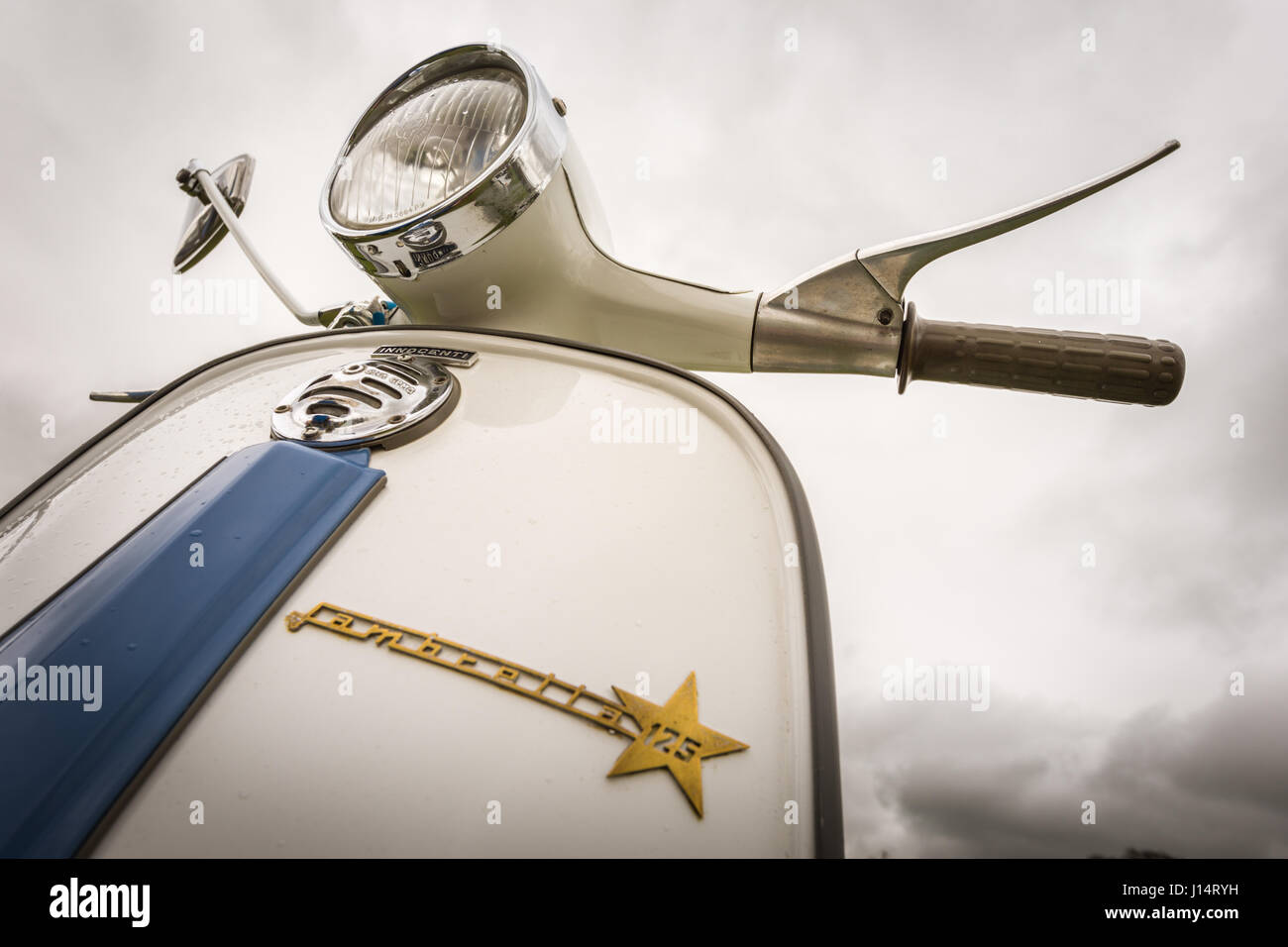 View of the handle bars of a classic Lambretta motor scooter bike Stock Photo