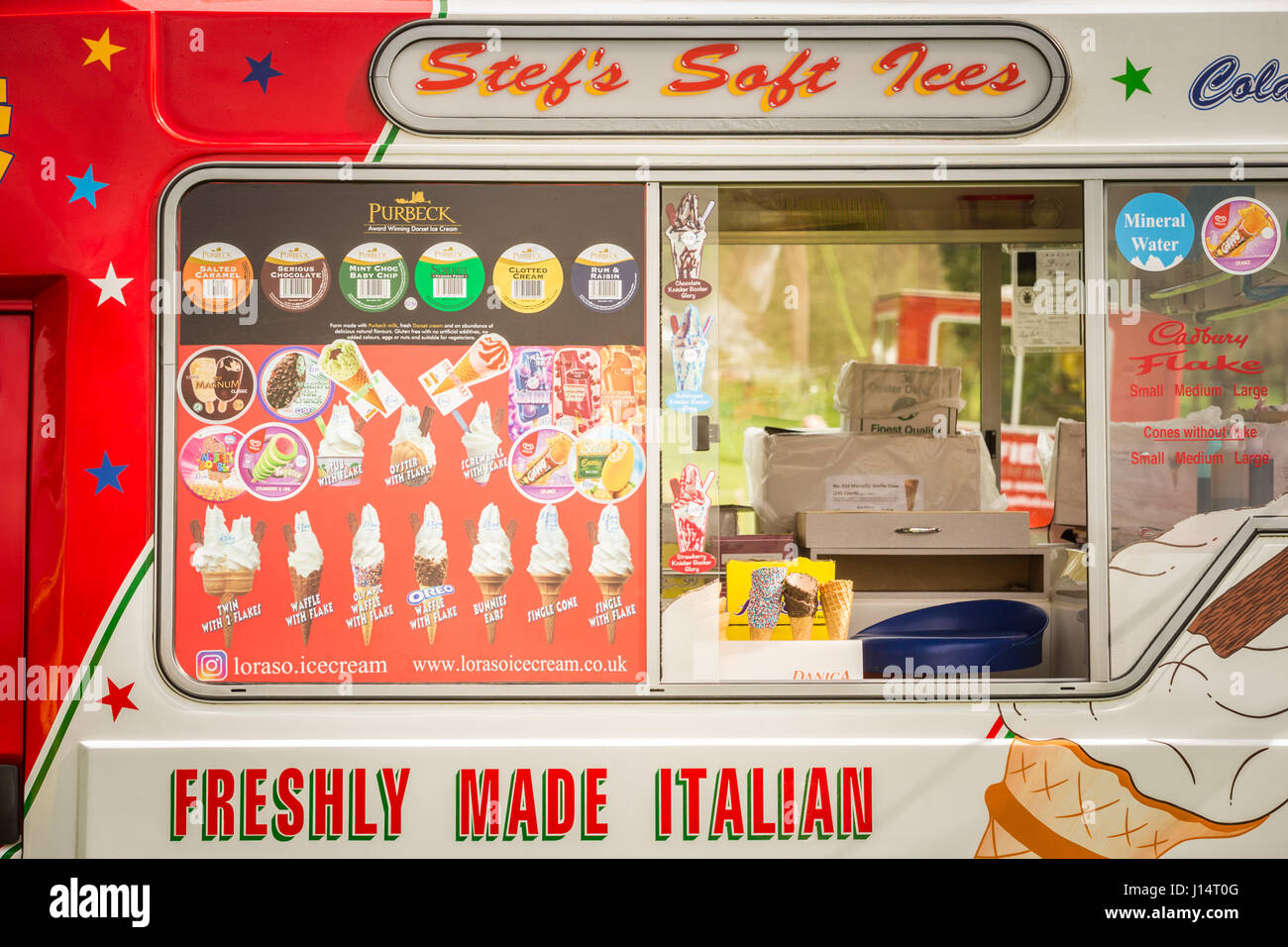 serving hatch on a traditional ice cream van UK Stock Photo Alamy