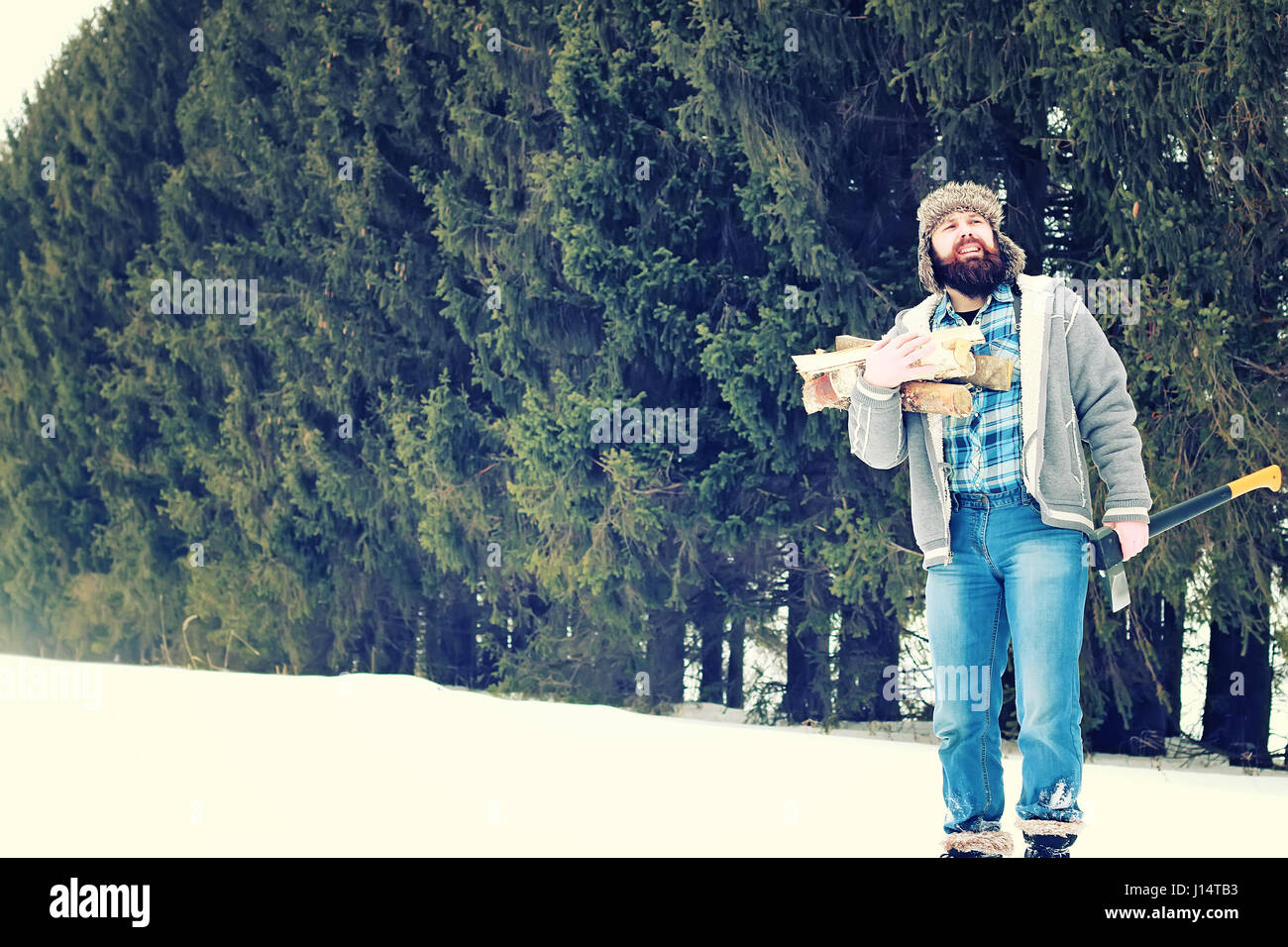 winter man axe wood Stock Photo - Alamy