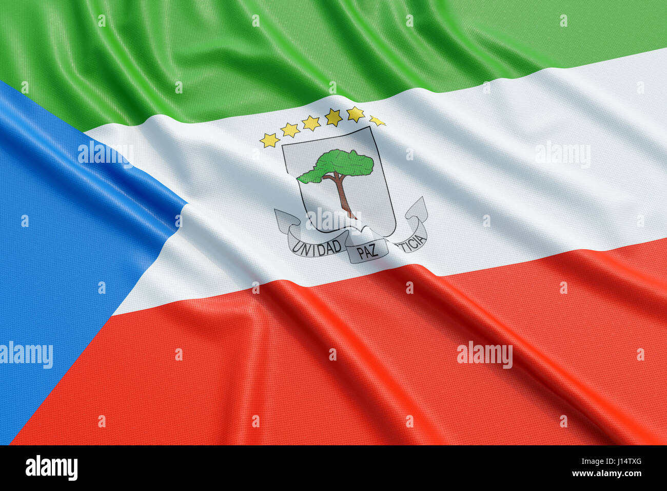 Equatorial Guinea flag. Wavy fabric high detailed texture. 3d illustration rendering Stock Photo