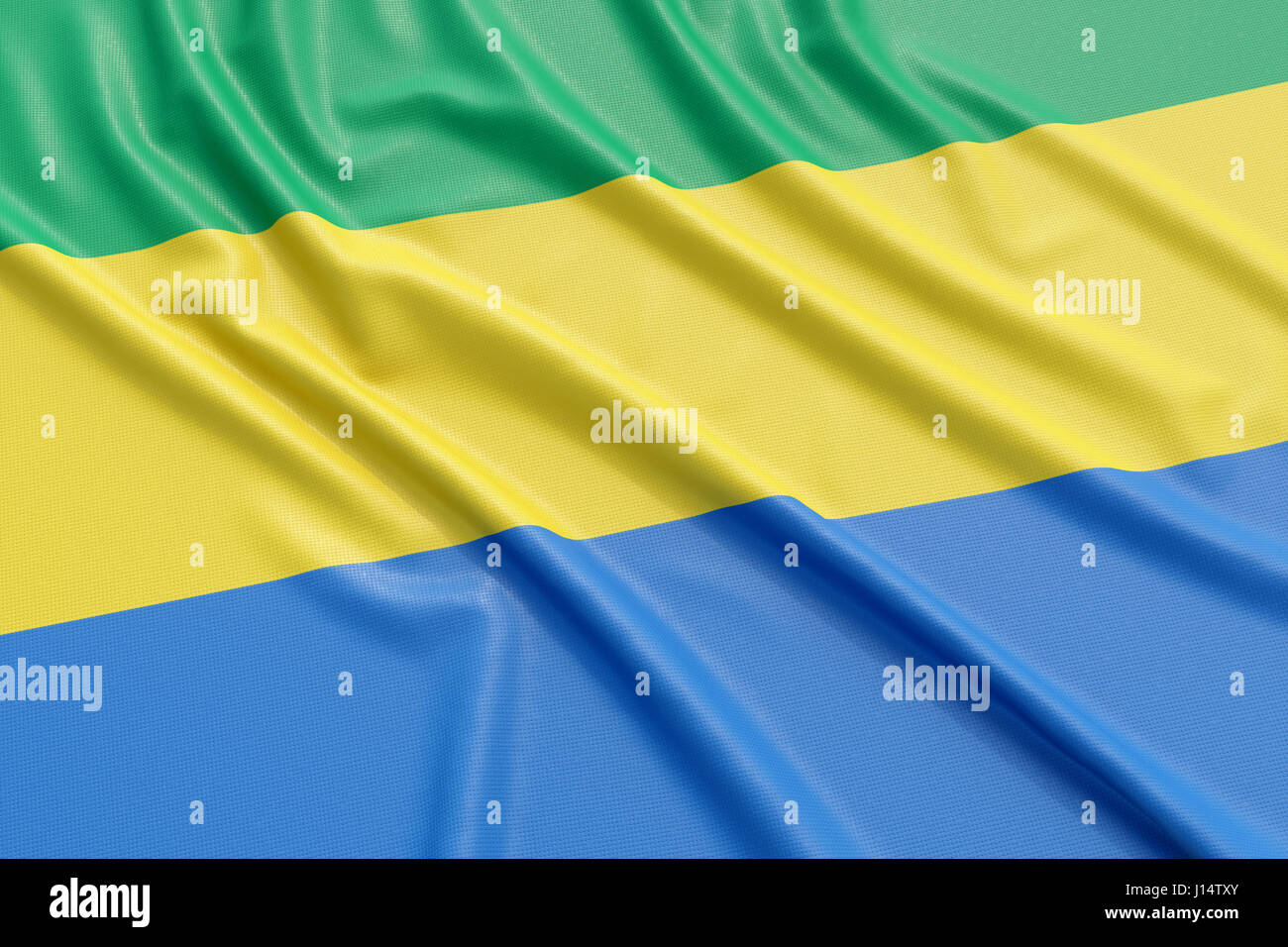 Gabon flag. Wavy fabric high detailed texture. 3d illustration rendering Stock Photo