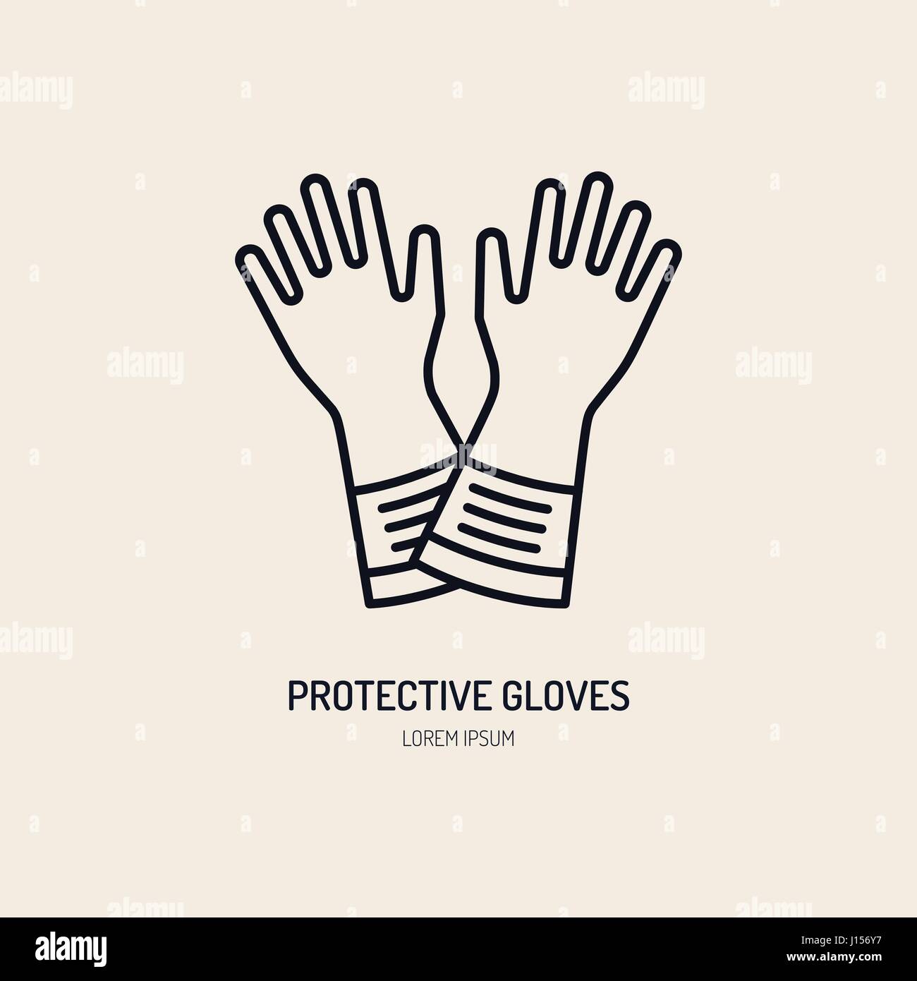 Safety gloves, hand protection flat line icon. Vector logo for personal protective equipment store. Safe work thin linear sign Stock Vector
