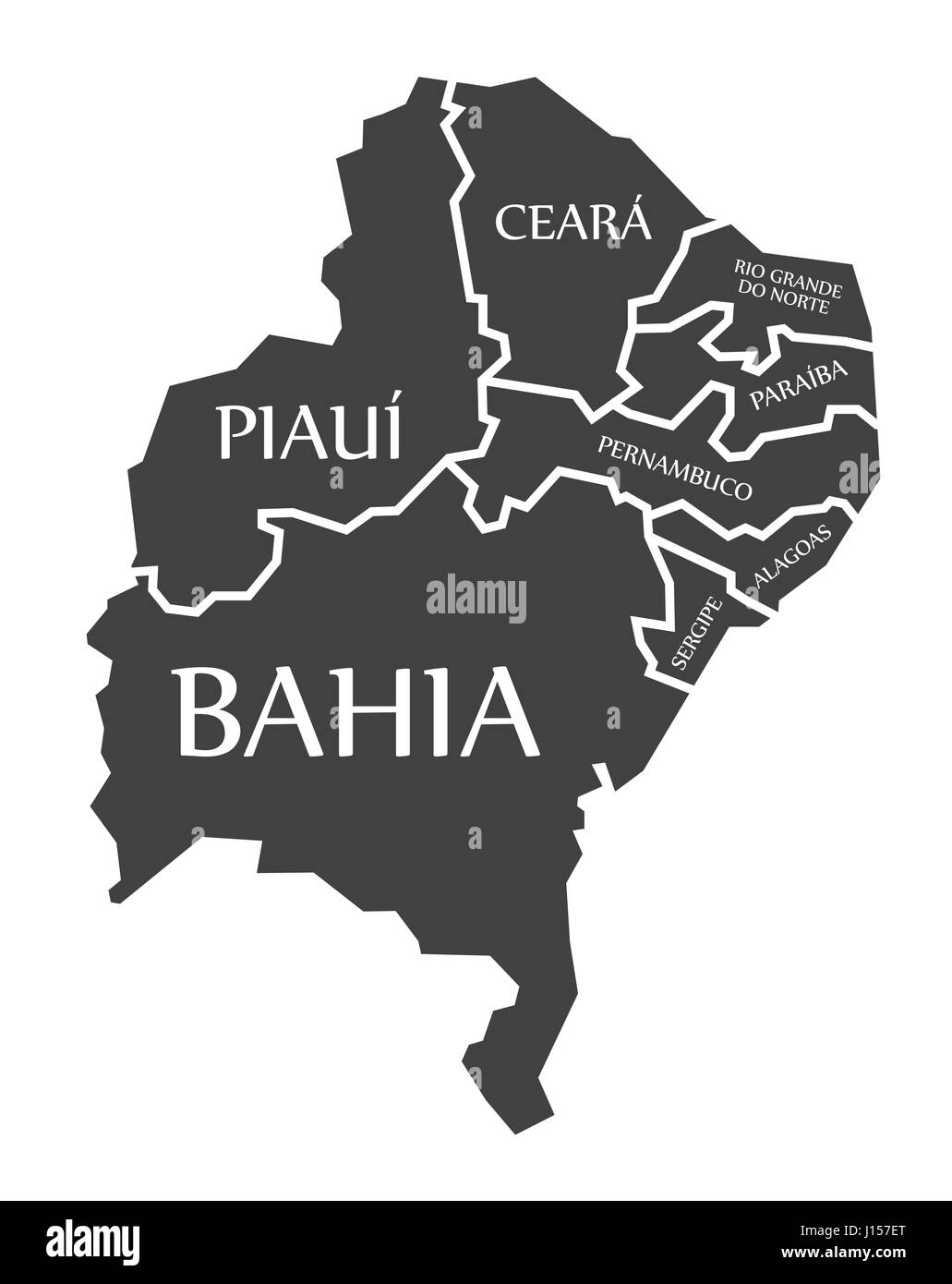 Bahia - Piaui - Ceara - Sergipe - Pernambuco - Alagoas - Paraiba - Rio Grande Do Norte Map Brazil illustration Stock Vector
