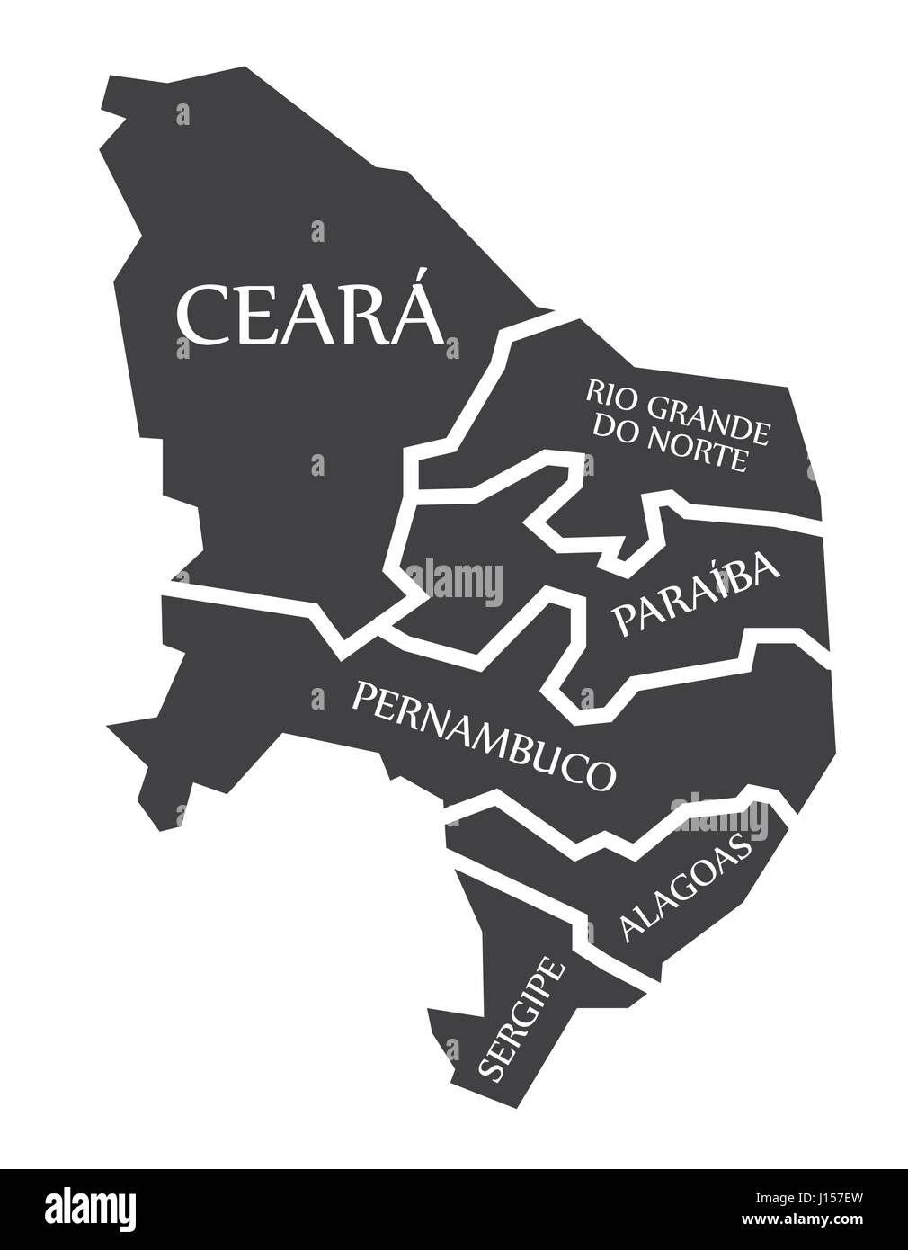 Ceara - Rio Grande Do Norte - Paraiba - Pernambuco - Alagoas - Sergipe Map Brazil illustration Stock Vector