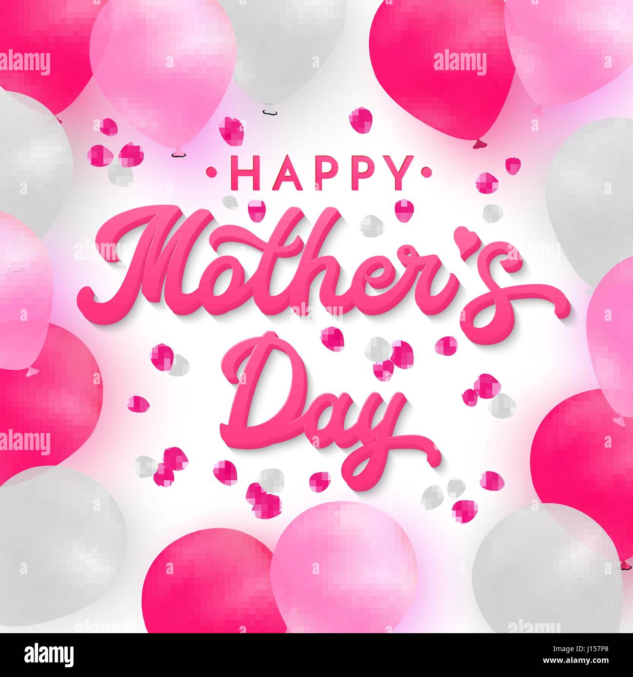 Happy Mothers Day card with 3d pink hand lettering text on romantic ...