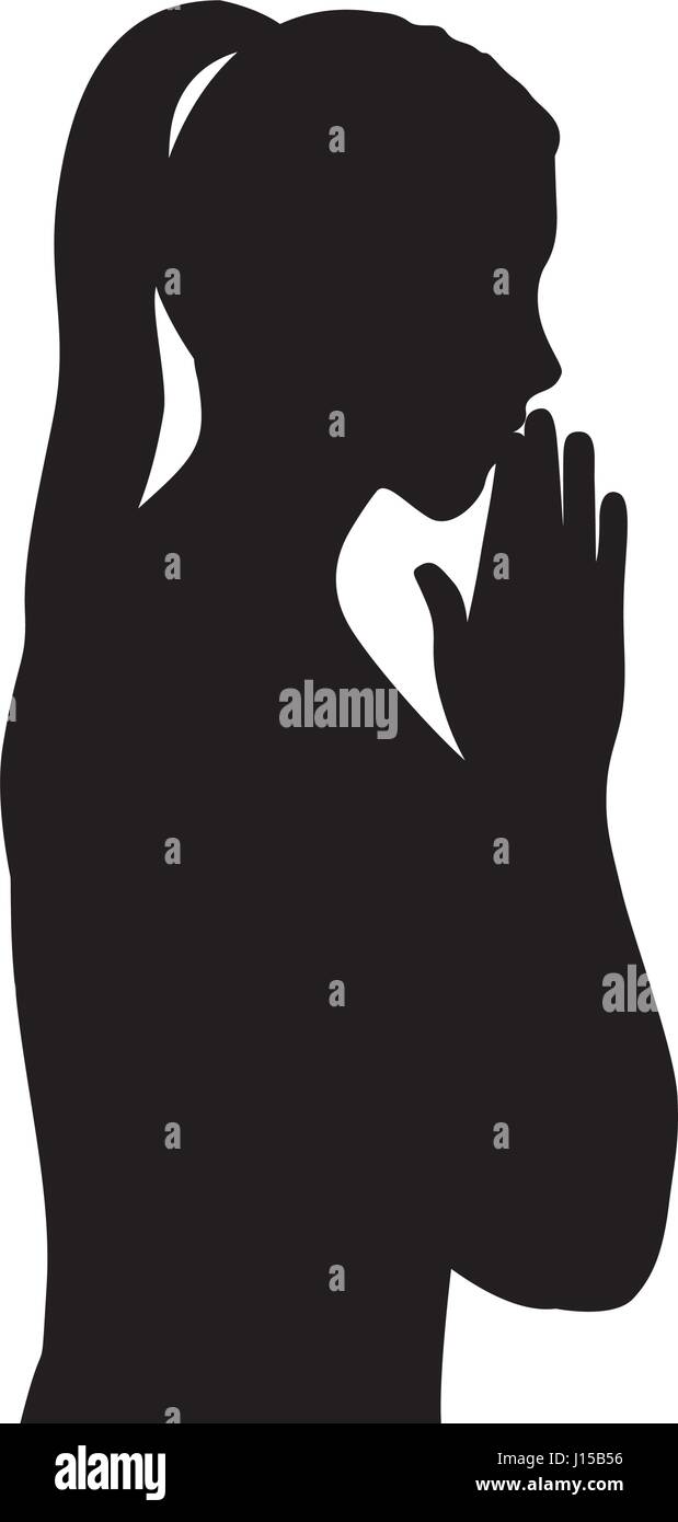 black silhouette of half body woman praying Stock Vector