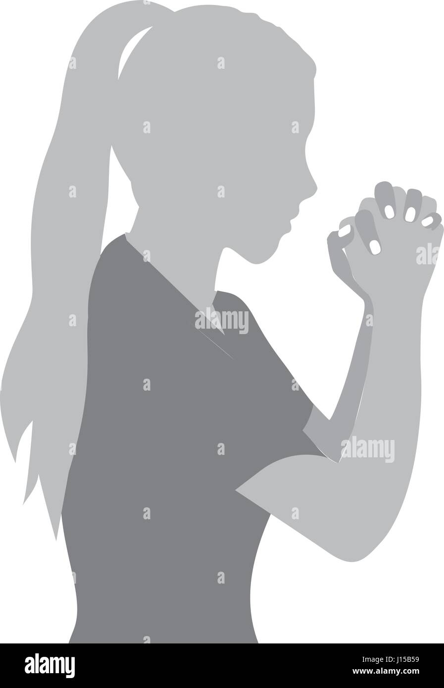 grayscale silhouette of half body woman praying Stock Vector