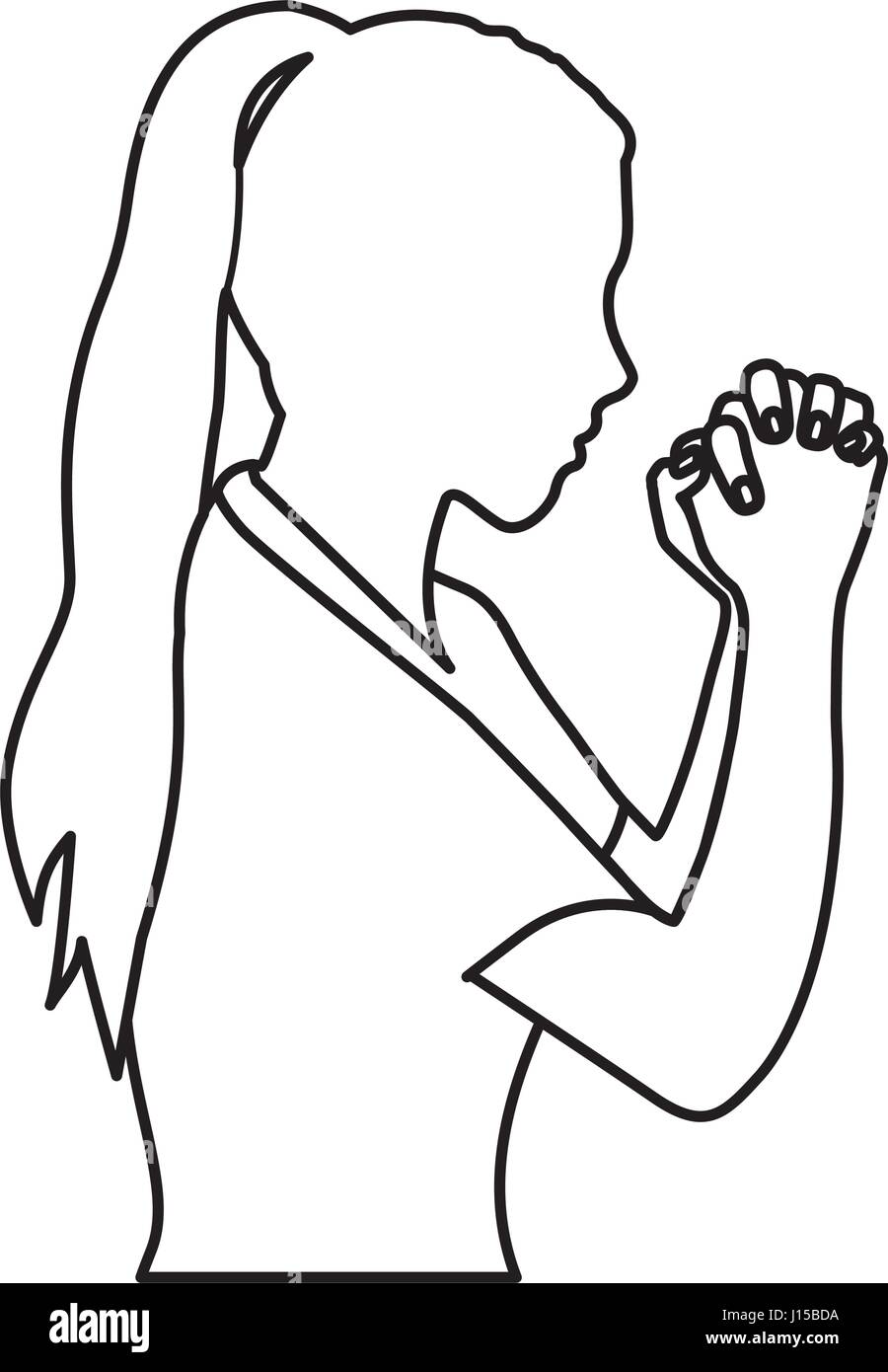 monochrome contour of half body woman praying Stock Vector