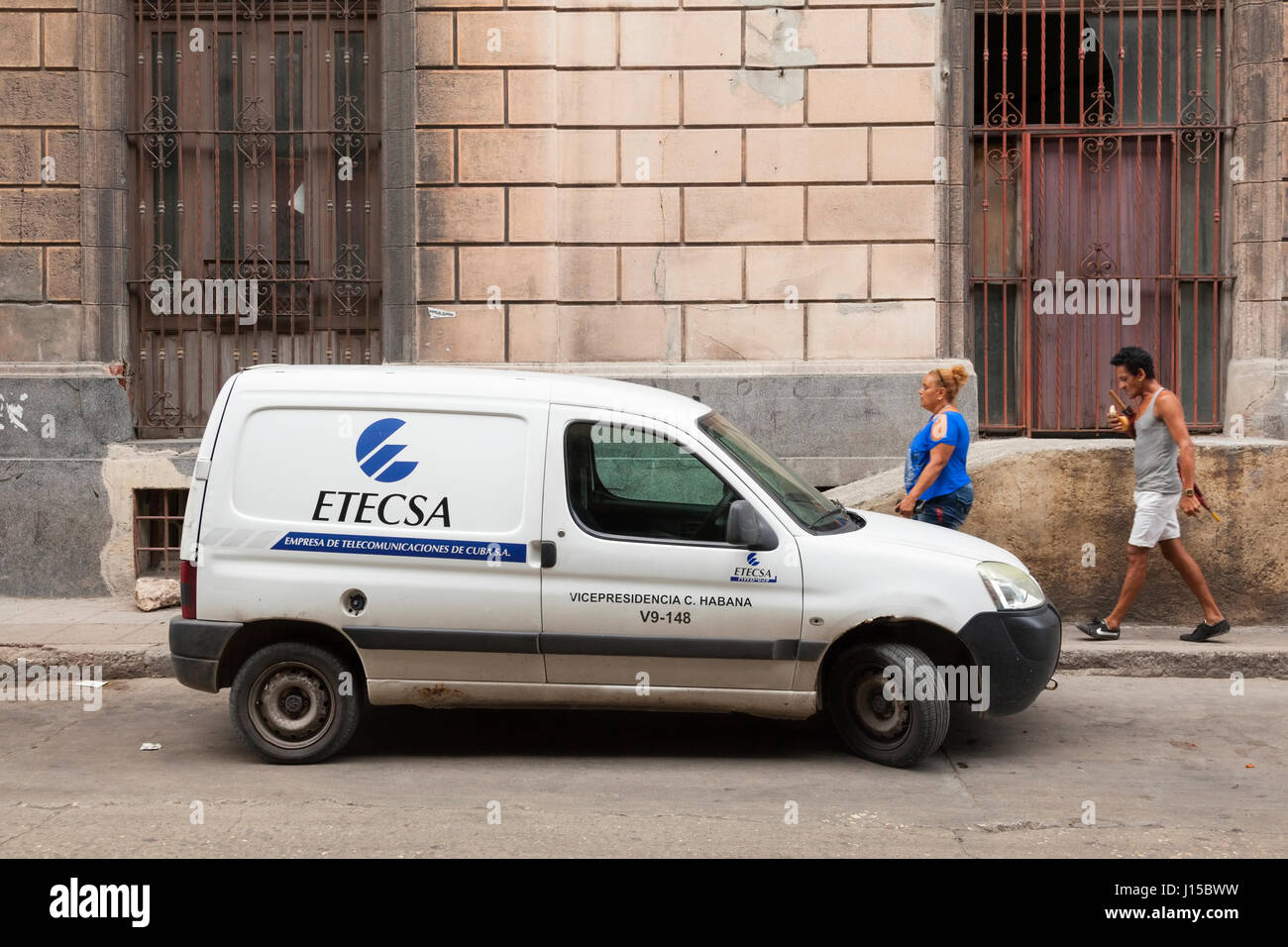 An Etecsa telecommunications vehicle in Havana, Cuba. Stock Photo