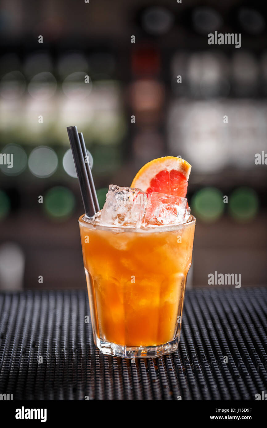 Non-alcoholic beverage at the bar counter in the night club. Stock Photo