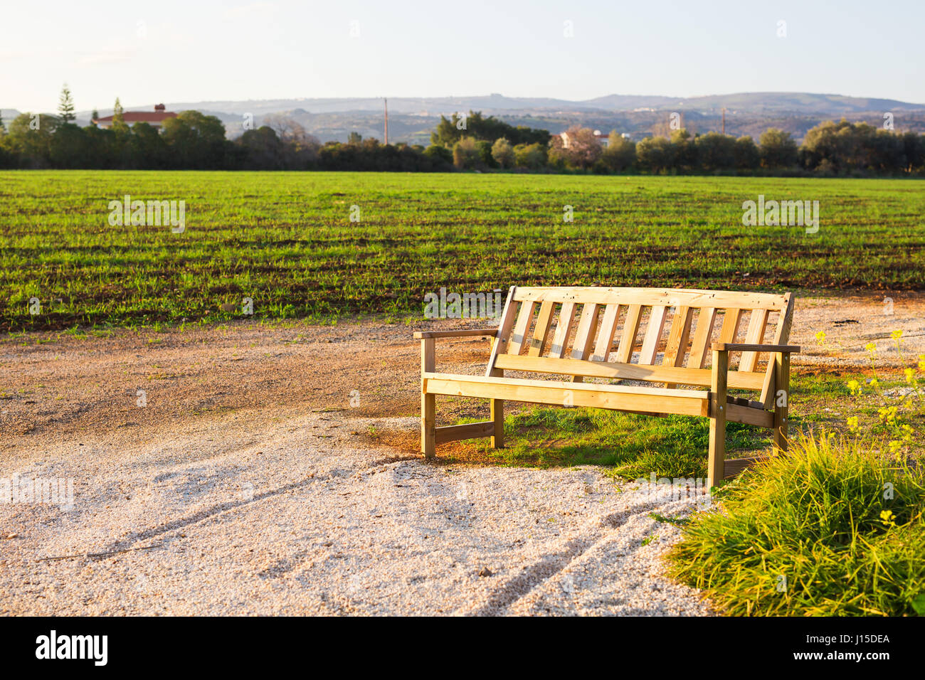 Outdoor nature wooden bench in zen garden style Stock Photo Alamy