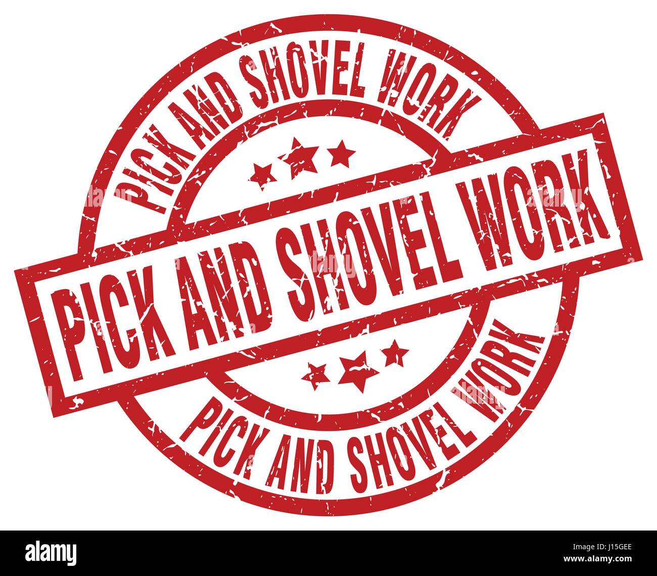 pick and shovel work round red grunge stamp Stock Vector Image & Art