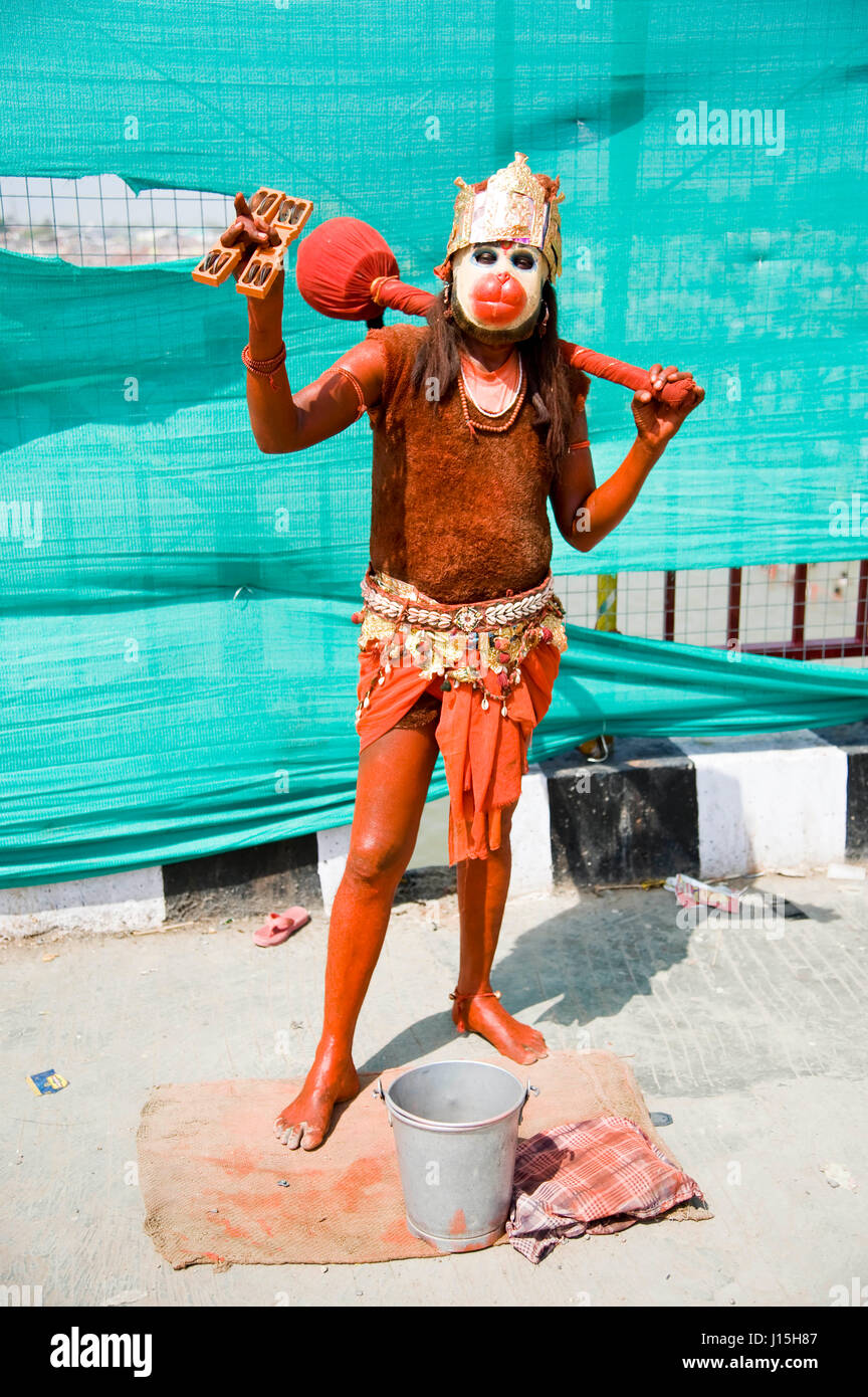 Man disguised as hanuman, ujjain, madhya pradesh, india, asia Stock Photo