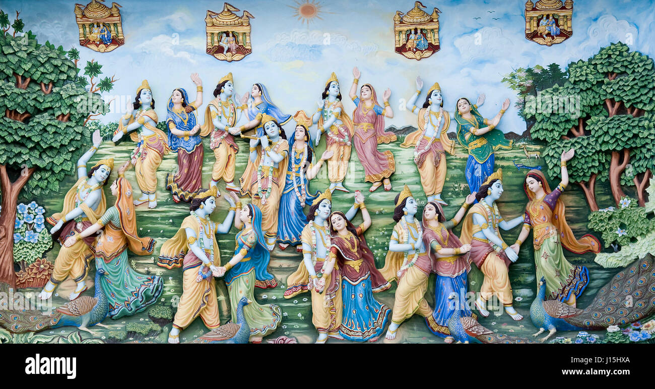 Radha krishna Ras Leela painting on wall, prem mandir, mathura, uttar pradesh, india, asia Stock Photo